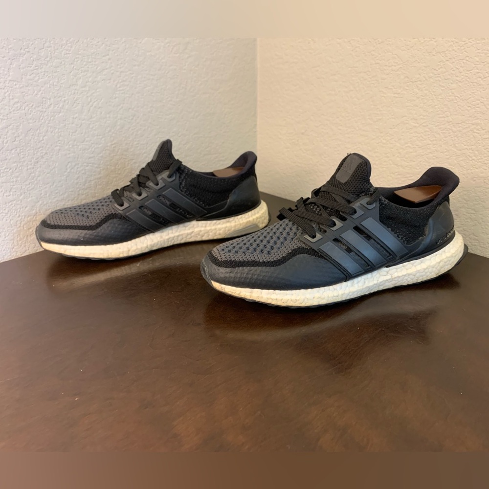 adidas Men’s Black Knit Running Shoes with White Boost Midsole